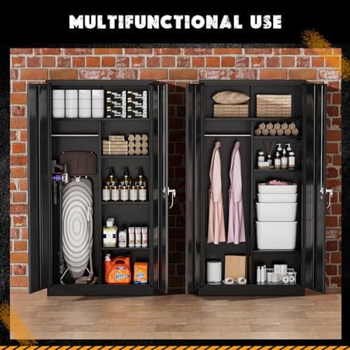 Black Greenvelly Metal Storage Wardrobe Cabinett with Doors, Hanging Rod, 72" Steel Closet for Home Office School