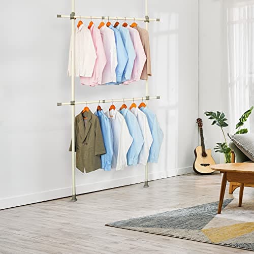 Heavy Duty 2-Tier Double Rod White Clothes Rack - Supports 220 Lbs