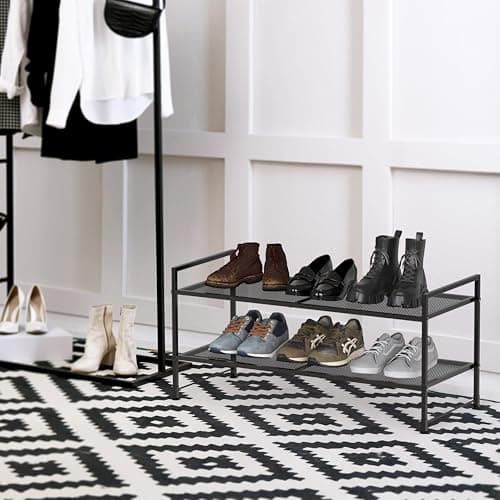 Black 2-Tier Stackable Mesh Shoe Organizer
