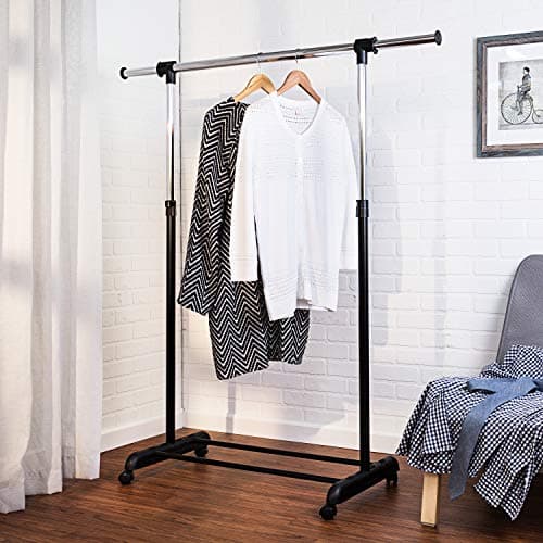 Honey-Can-Do Chrome Adjustable Rolling Clothes Rack, 30 lbs