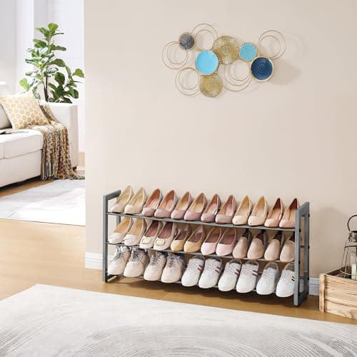 Favoisty 3-Tier Silver Grey Expandable Shoe Rack Savings Space Storage Organizer