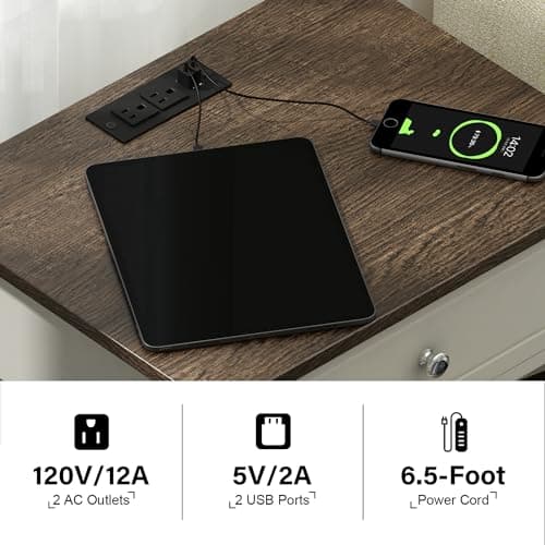 Treocho Farmhouse End Table Set of 2 with Charging Station