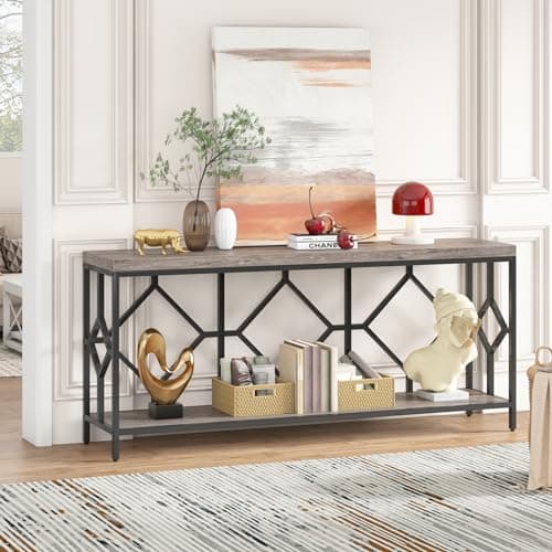 Extra Long Narrow Sofa Table with Open Storage Shelf