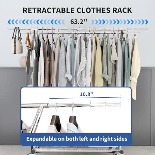 Heavy Duty Y-Type Rolling Clothing Rack, Adjustable Height