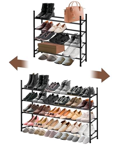ikloo 4-Tier Expandable Shoe Rack for Closets & Entryways | Black