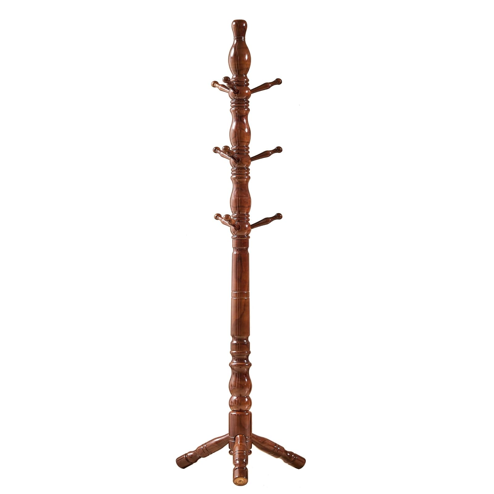 Walnut Freestanding Hall Tree with 3 Heights & 9 Hooks for Home Office