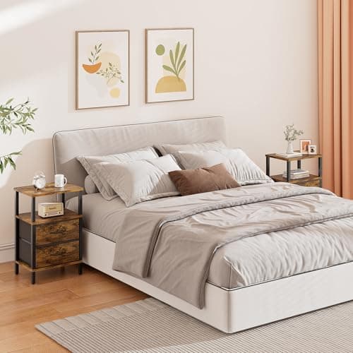 TUTOTAK Brown End Table with Cloth Drawer - Set of 2 TB01BB066