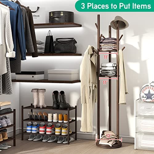 Sturdy Bamboo Freestanding Coat Rack with 8 Hooks