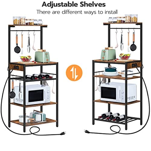 HOOBRO 5-Tier Bakers Rack with Power Outlet & Wine Holder, BF60UHB01