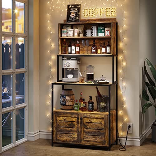 Furniouse Industrial Brown 5-Tier Kitchen Bakers Rack with Power Outlet