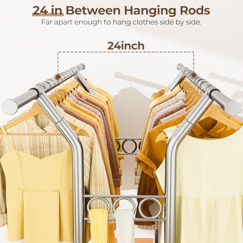 Durable Rolling Clothing Rack with Shelves - 620 LBS Capacity
