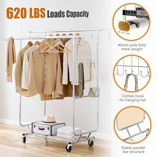 Heavy Duty Clothes Rack for 300 Clothing Items: 620 LB Capacity, Collapsible & Adjustable