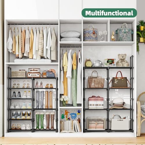Tall Shoe Organizer Shelf 8 Tier Holds 64 Pairs, Black & DIY Style