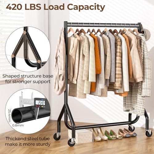 Heavy Duty Rolling Clothes Rack for Hanging Clothes - 420 LBS Capacity, 48 inches