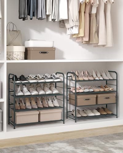 SONGMICS 4-Tier Shoe Organizer, Grey, Front Door & Closet Shoe Rack