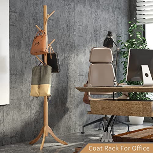 Bamboo Freestanding Coat Rack with 8 Hooks for Entryway (Natural)