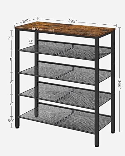 VASAGLE Industrial Rustic Brown 5-Tier Shoe Rack with Storage Shelves ULBS038B01