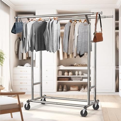 Heavy Duty Double Rail Clothing Rack, Chrome, Simple Houseware