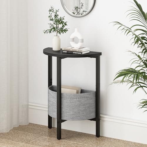 Vagusicc Small Round End Table with Fabric Basket, Set of 2