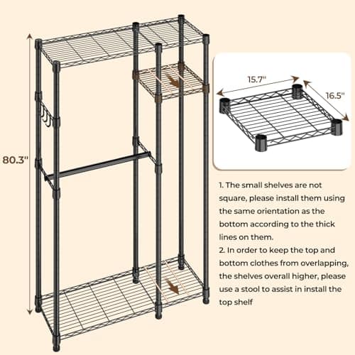 Durable Clothes Garment Rack for Heavy Items: Portable Closet Organizer with Shelves and Double Rods