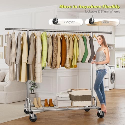 Raybee Heavy Duty 480LB Clothes Rack, Adjustable Rolling Closet Organizer