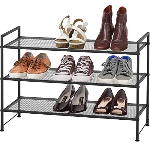 Black 3-Tier Stackable Mesh Shoe Rack