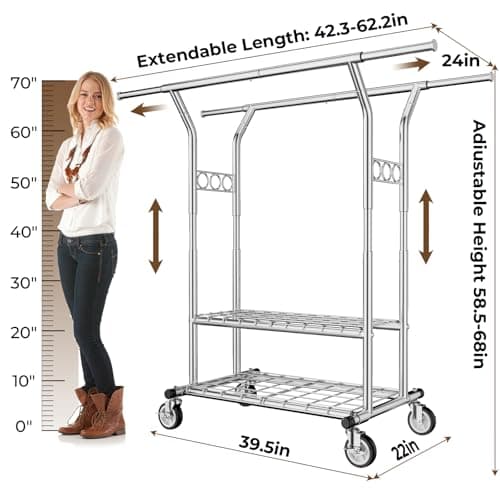Durable Rolling Clothing Rack with Shelves - 620 LBS Capacity