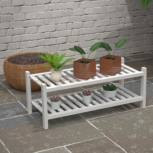 Bamboo 2-Tier Shoe Organizer - White, Free-Standing Closet Storage