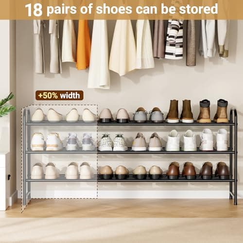 KEETDY Black 3-Tier Metal Shoe Organizer for Closet Storage
