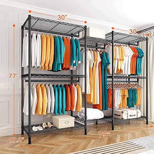 Raybee Heavy Duty Clothes Rack, 905LBS Load, Adjustable Wardrobe, Black