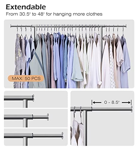 MISSLO 2-Shelf Rolling Metal Garment Rack, Silver Heavy DutyClothing Hanger