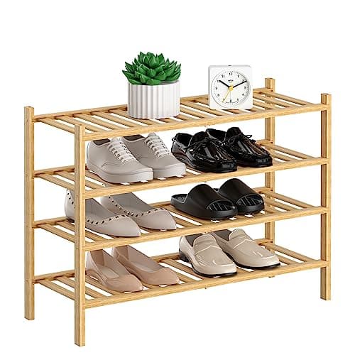 Black 2 Tier Bamboo Closet Shoe Rack Storage Organizer