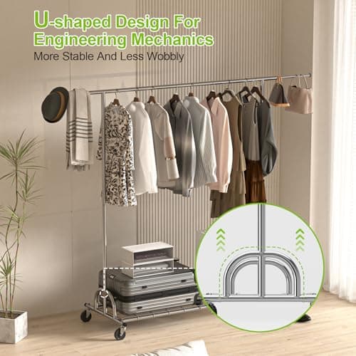 Sturdy 176lbs Capacity Collapsible Metal Rolling Clothes Rack, SilverChrome