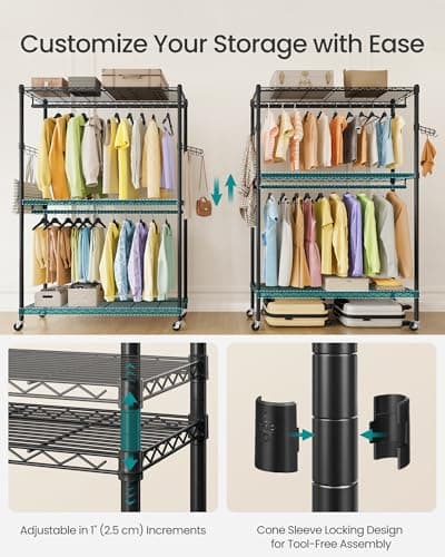 SONGMICS Heavy-Duty Rolling Clothing Rack, Ink Black ULGR414B01