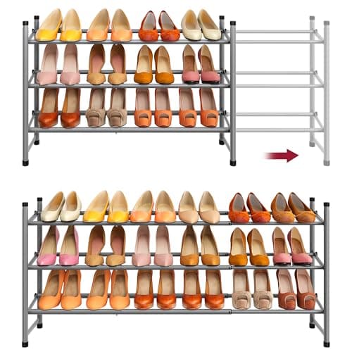 Tajsoon Expandable Metal Shoe Rack, 1 Tier, Adjustable & Stackable, White