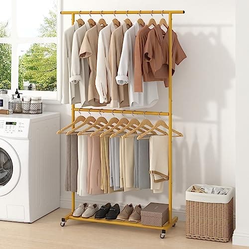 Sywhitta Gold Rolling Coat Hanger with Mesh Bottom for Clothes, Coats, Skirts, Sweaters