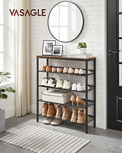 VASAGLE Industrial Rustic Brown 5-Tier Shoe Rack with Storage Shelves ULBS038B01