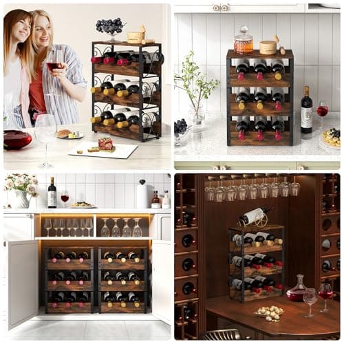 Stackable 3-Tier Wine Rack for Countertop - Freestanding Floor Holder for 9 Bottles with Liquor Shelf