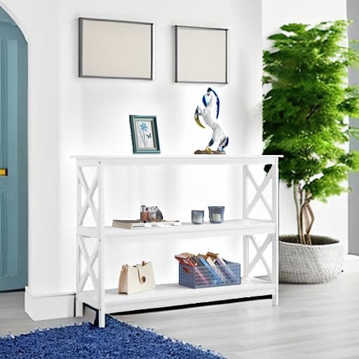 Yaheetech White Narrow Console Table with 3 Shelves for Hallway Living Room
