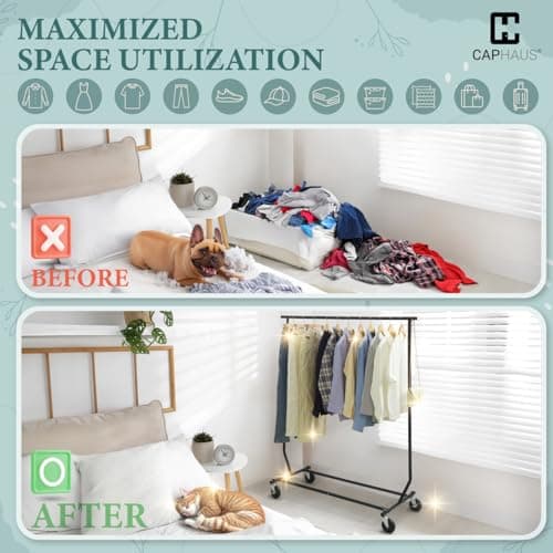 CAPHAUS Rolling 220LBS Capacity Clothing Rack, Adjustable & Extendable Black