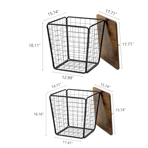 Nesting Coffee Table with Storage - Set of 2 Side Tables with Wire Basket