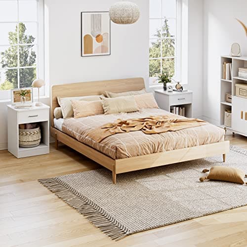 Fotosok 2-Tier Bedside Table with Drawer & Storage, White