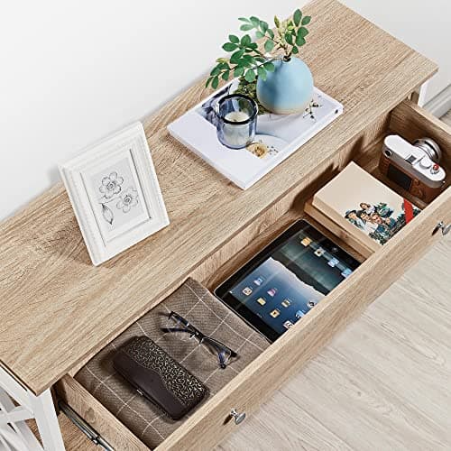 Yaheetech Narrow Console Table with Drawer & Storage Shelves, Light Oak, 3-Tier Living Room Table