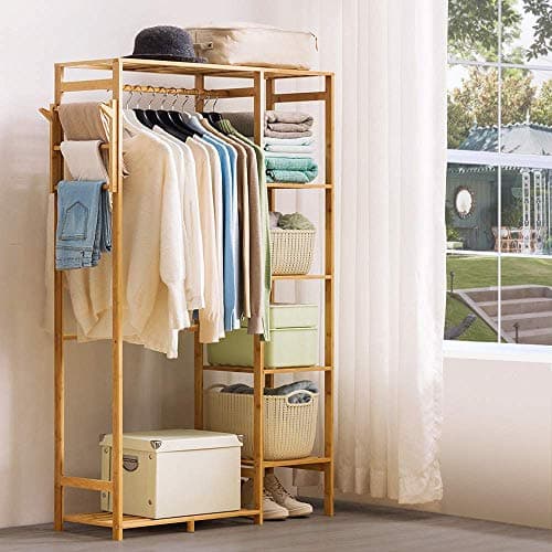 Ufine 6-Tier Bamboo Garment Rack with Hooks, Heavy Dutyclothing Organizer