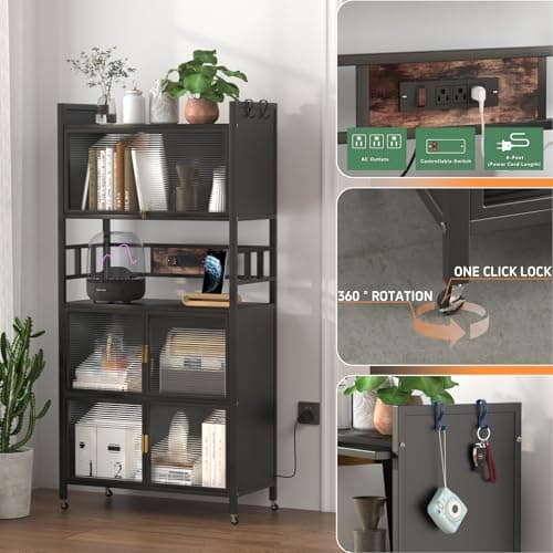 5-Tier Baker's Rack with Power Outlet & Hooks, Black