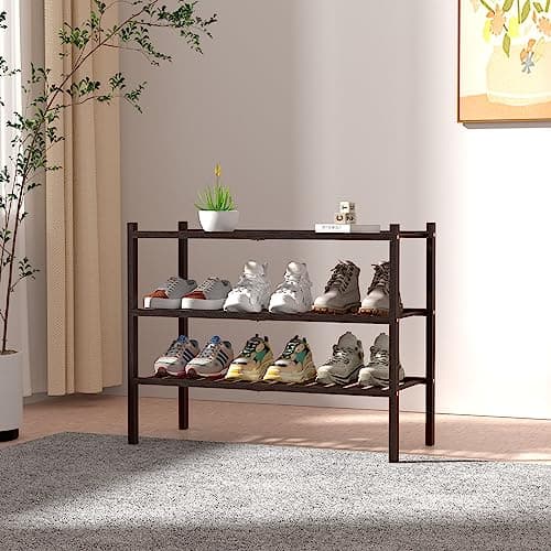 Bamboo 3-Tier Shoe Rack for Small Spaces (Brown)