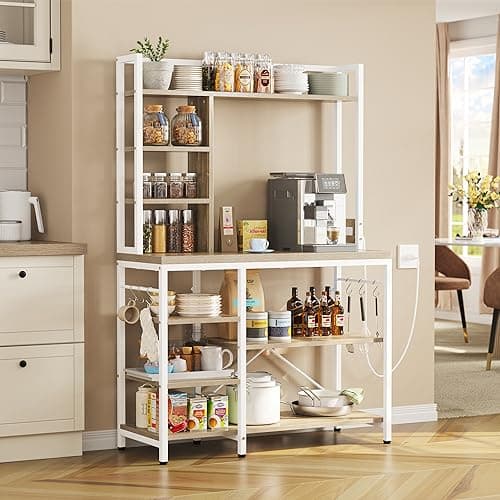 YITAHOME Microwave Stand Baker's Rack with Power Outlet, 39" Oak & White