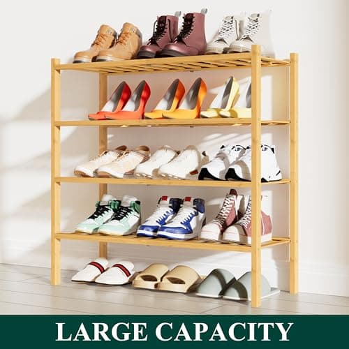 Smiry 4-Tier Bamboo Shoe Organizer Shelf for Closet and Entryway