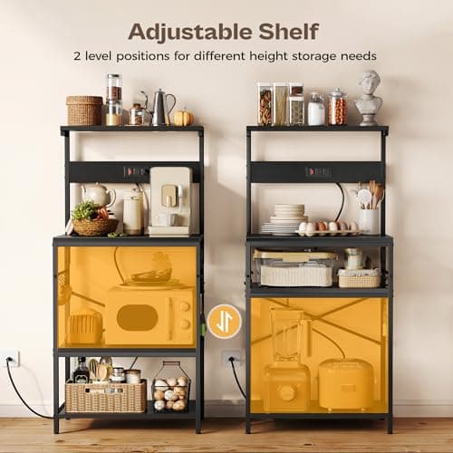 SUPERJARE 4-Tier Bakers Rack with Power Outlet - Black