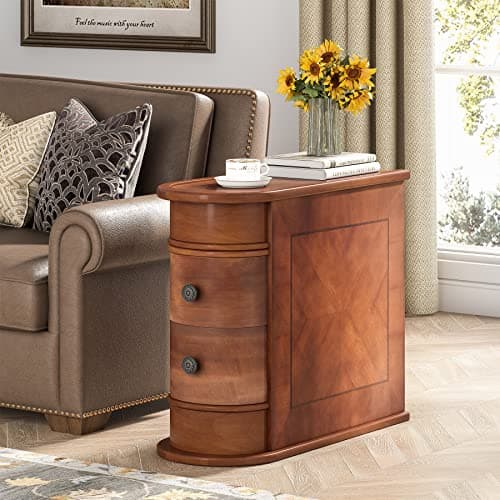 Little Tree End Table Set of 2, Wood with Drawers, Living Room Sofa Side Table